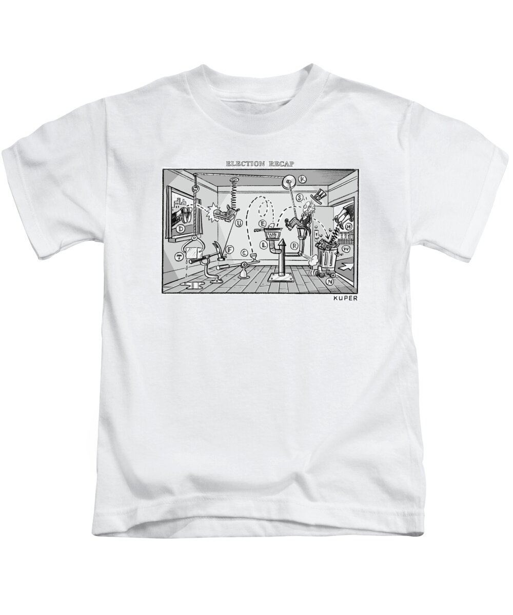 Rube Goldberg Kids T-Shirt featuring the drawing Election Recap by Peter Kuper