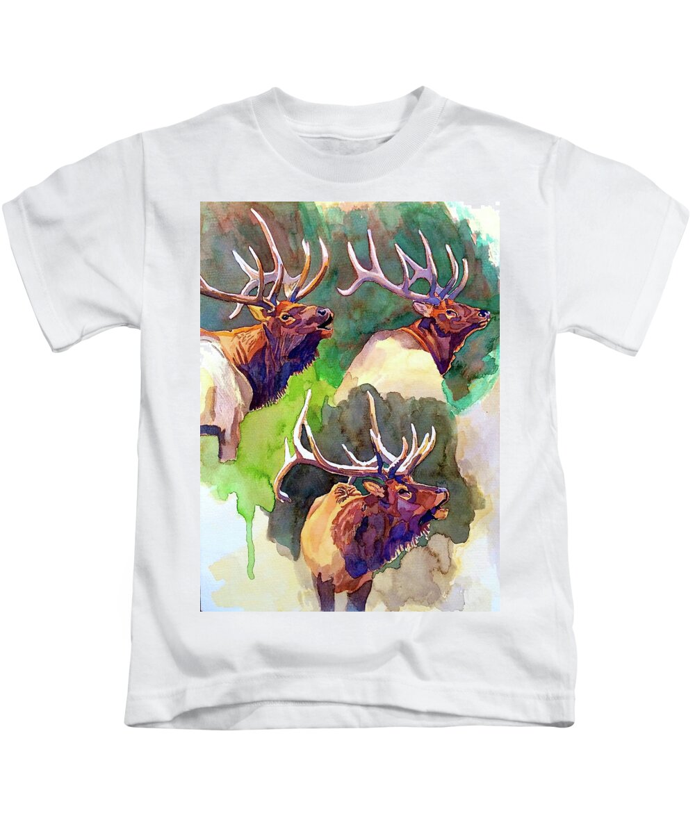 Art Kids T-Shirt featuring the painting Elk Studies by Dan Miller