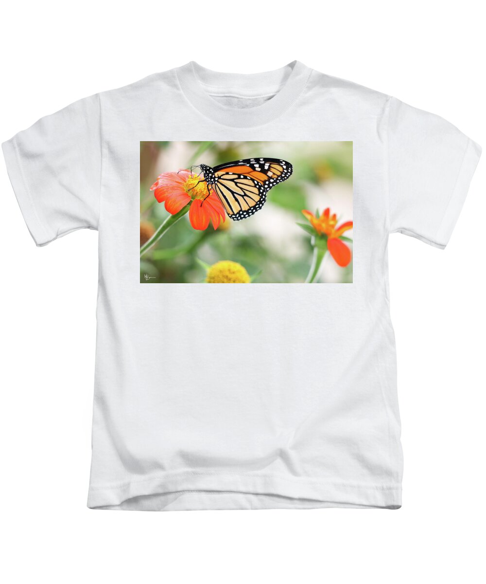 Butterfly Kids T-Shirt featuring the photograph End of Summer Flight by Mary Anne Delgado
