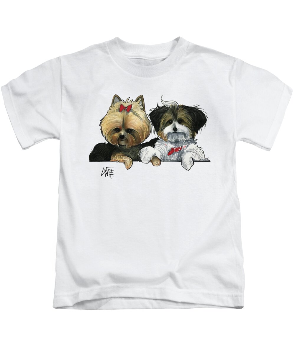 Yorkie Kids T-Shirt featuring the drawing Escalera 3570 by Canine Caricatures By John LaFree