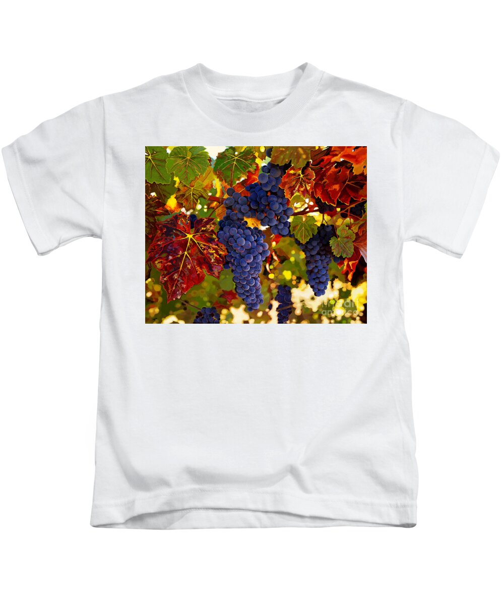 Grapes Kids T-Shirt featuring the painting Fall Grapevines by Jackie Case