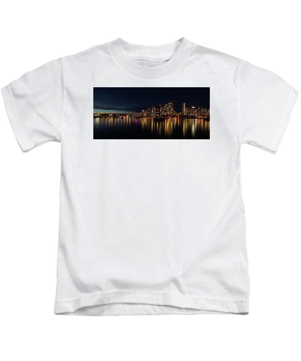 Vancouver Kids T-Shirt featuring the photograph False Creek Reflections by Cameron Wood