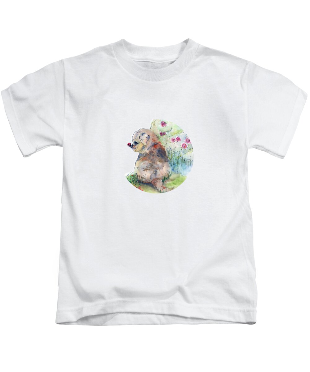 Mini Australian Shepherd Kids T-Shirt featuring the painting First Contact by Lauren Heller