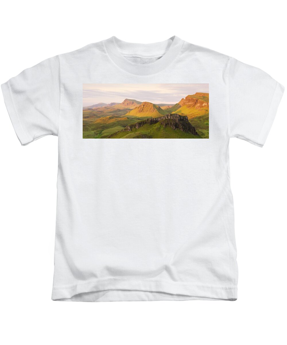 Isle Of Skye Kids T-Shirt featuring the photograph First Light Trotternish Panorama by Stephen Taylor