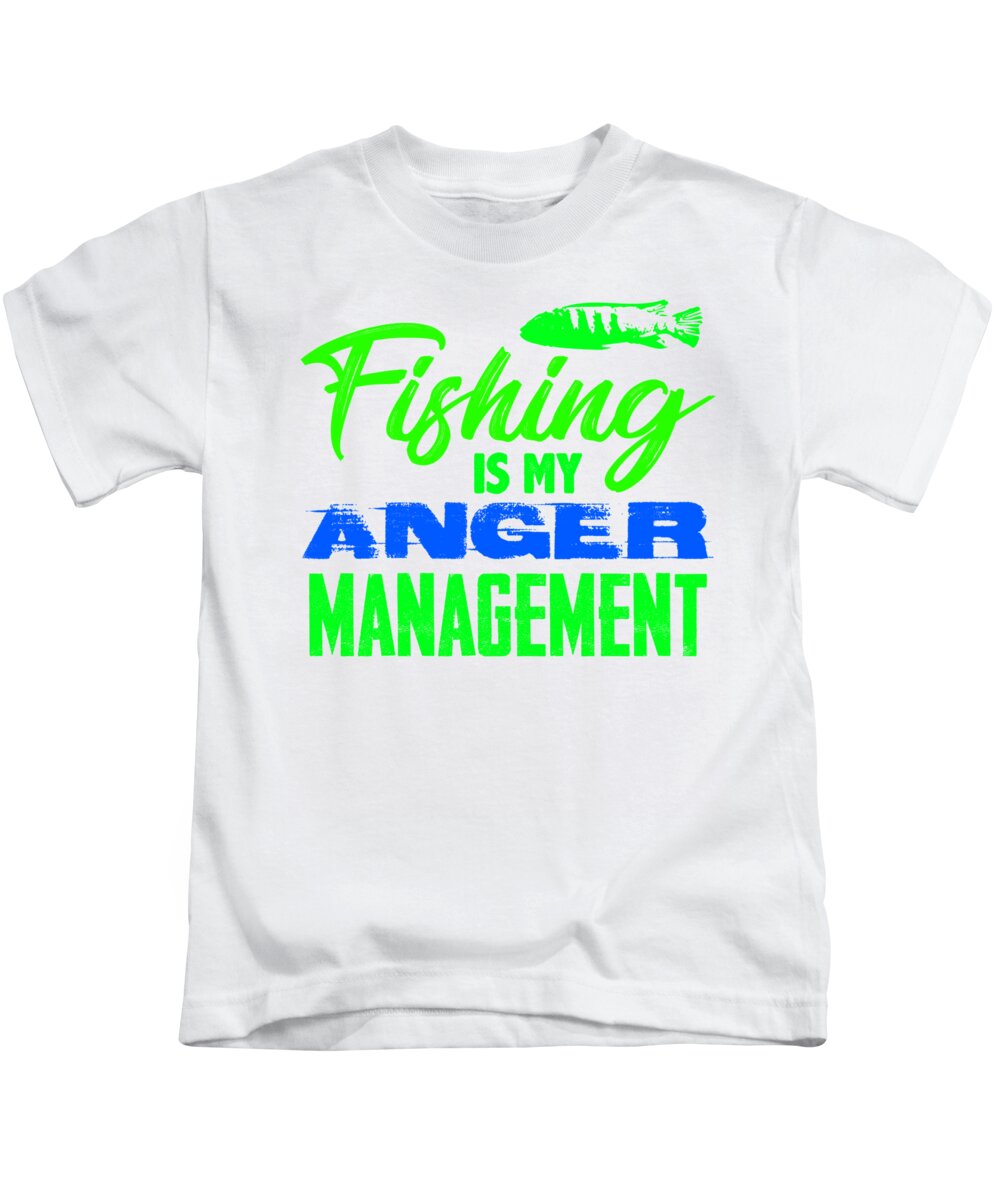 Go Jump In The Lake Kids T-Shirt featuring the digital art Fishing is my anger management 3 2 by Lin Watchorn