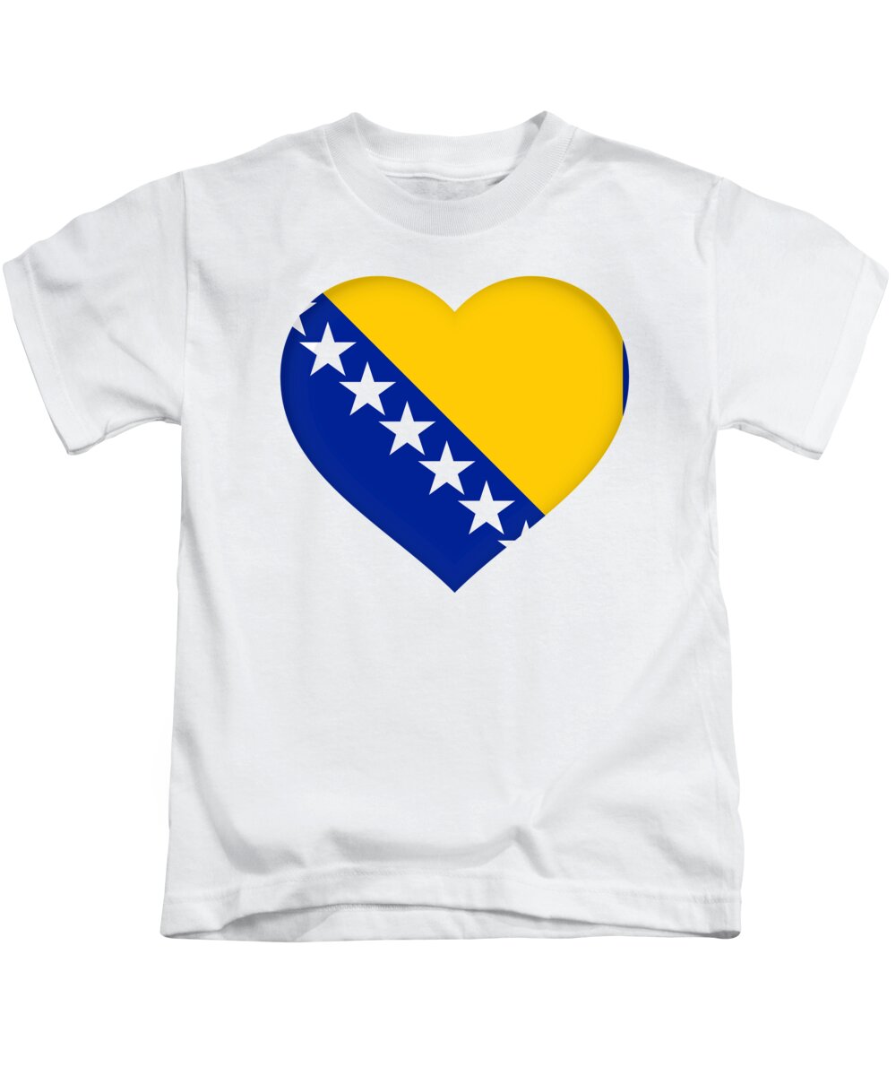 Bosnia And Herzegovina Kids T-Shirt featuring the digital art Flag of Bosnia and Herzegovina Heart by Roy Pedersen