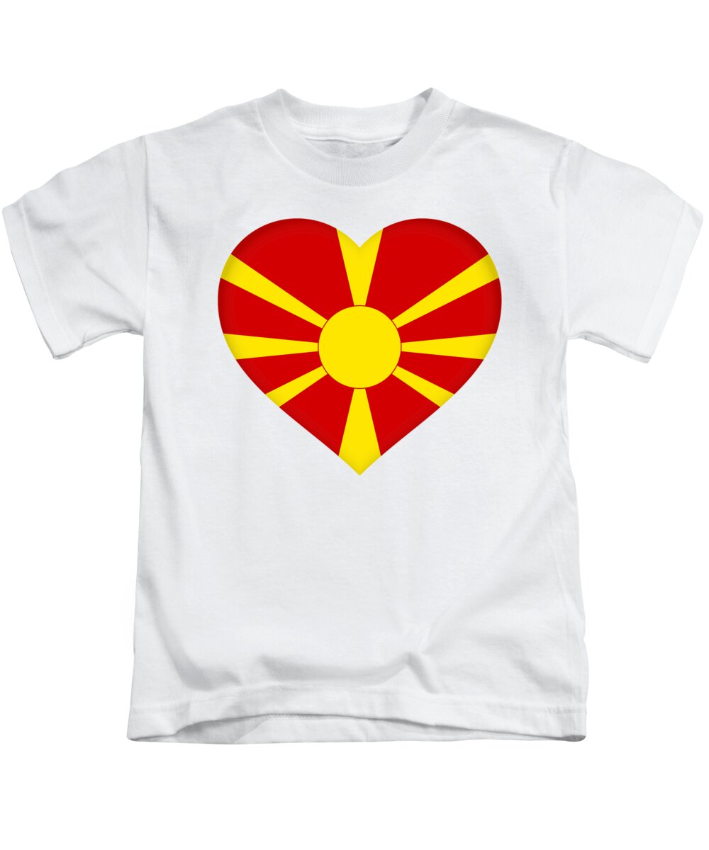 Macedonia Kids T-Shirt featuring the digital art Flag of Macedonia Heart by Roy Pedersen
