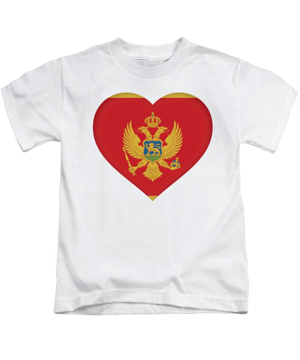 Background Kids T-Shirt featuring the digital art Flag of Montenegro Heart by Roy Pedersen