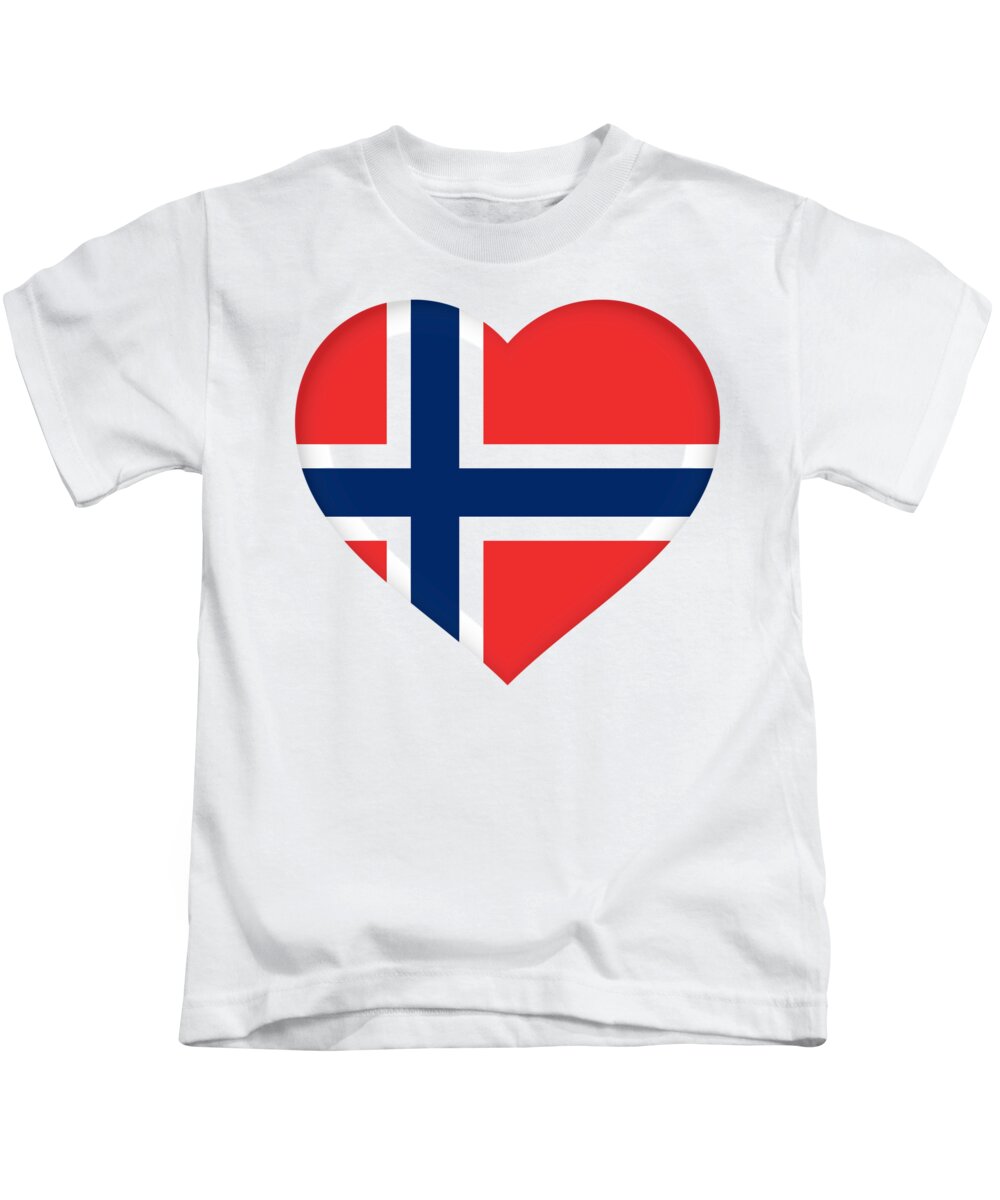 Norway Kids T-Shirt featuring the digital art Flag of Norway Heart by Roy Pedersen