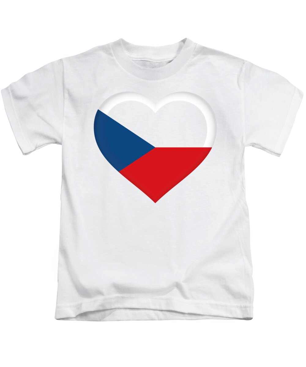 Czech Republic Kids T-Shirt featuring the digital art Flag of the Czech Republic Heart by Roy Pedersen