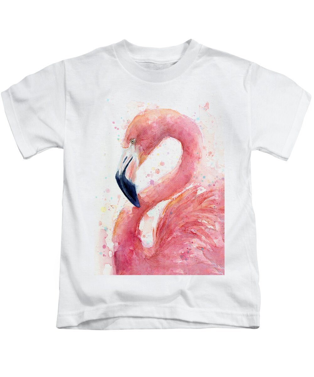 Flamingo Watercolor Painting Kids T-Shirt by Olga Shvartsur - Pixels