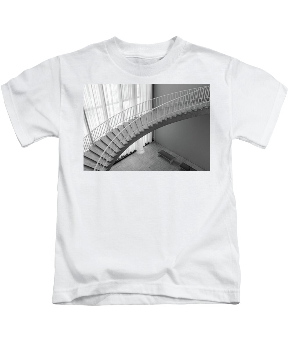 Staircase Kids T-Shirt featuring the photograph Floating Staircase at The Art Institute BW by Ira Marcus