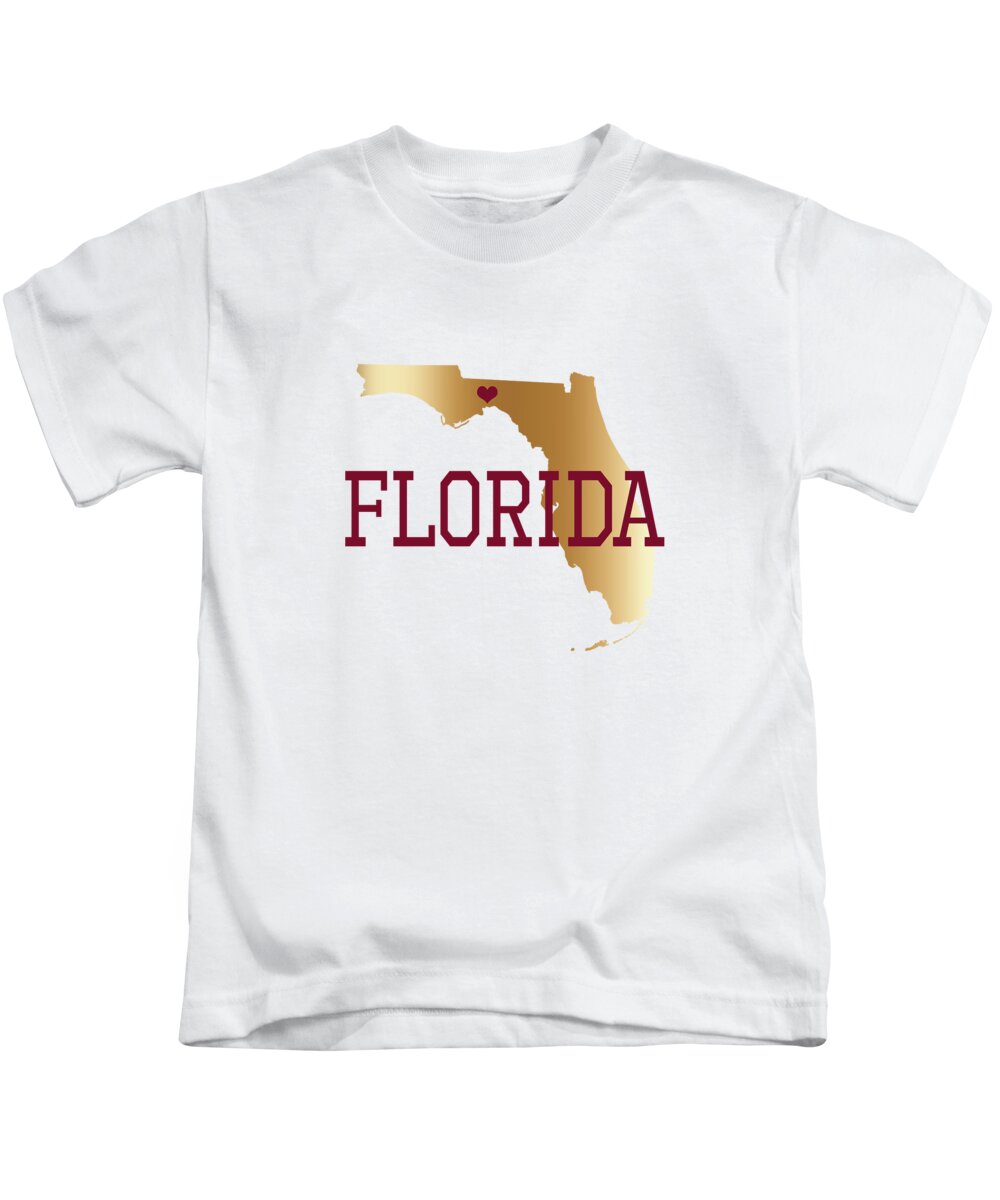 Florida Kids T-Shirt featuring the digital art Florida Gold and Garnet with State Capital Typography by Leah McPhail