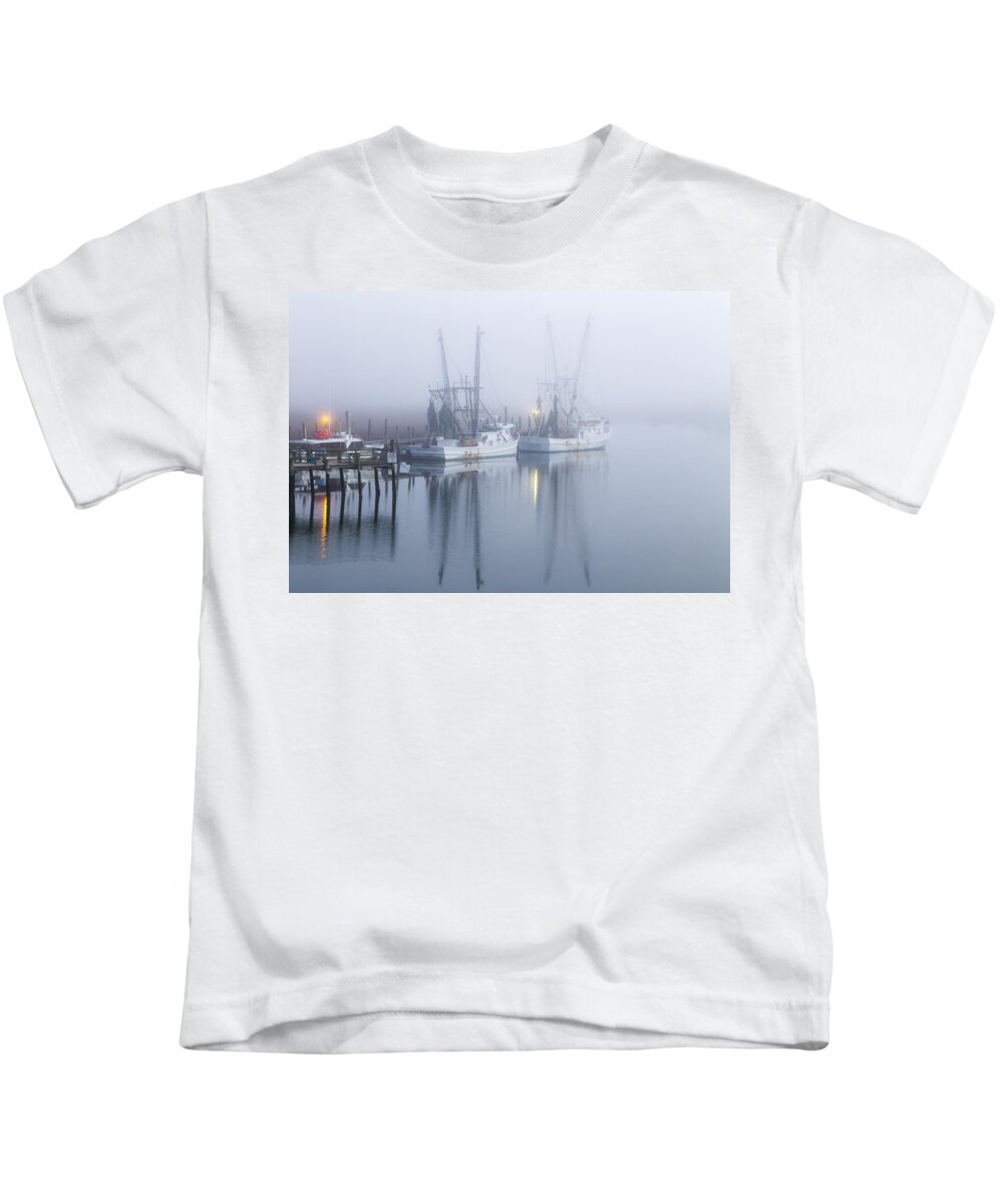 Shrimp Boat Kids T-Shirt featuring the photograph Folly Fog by Jim Miller