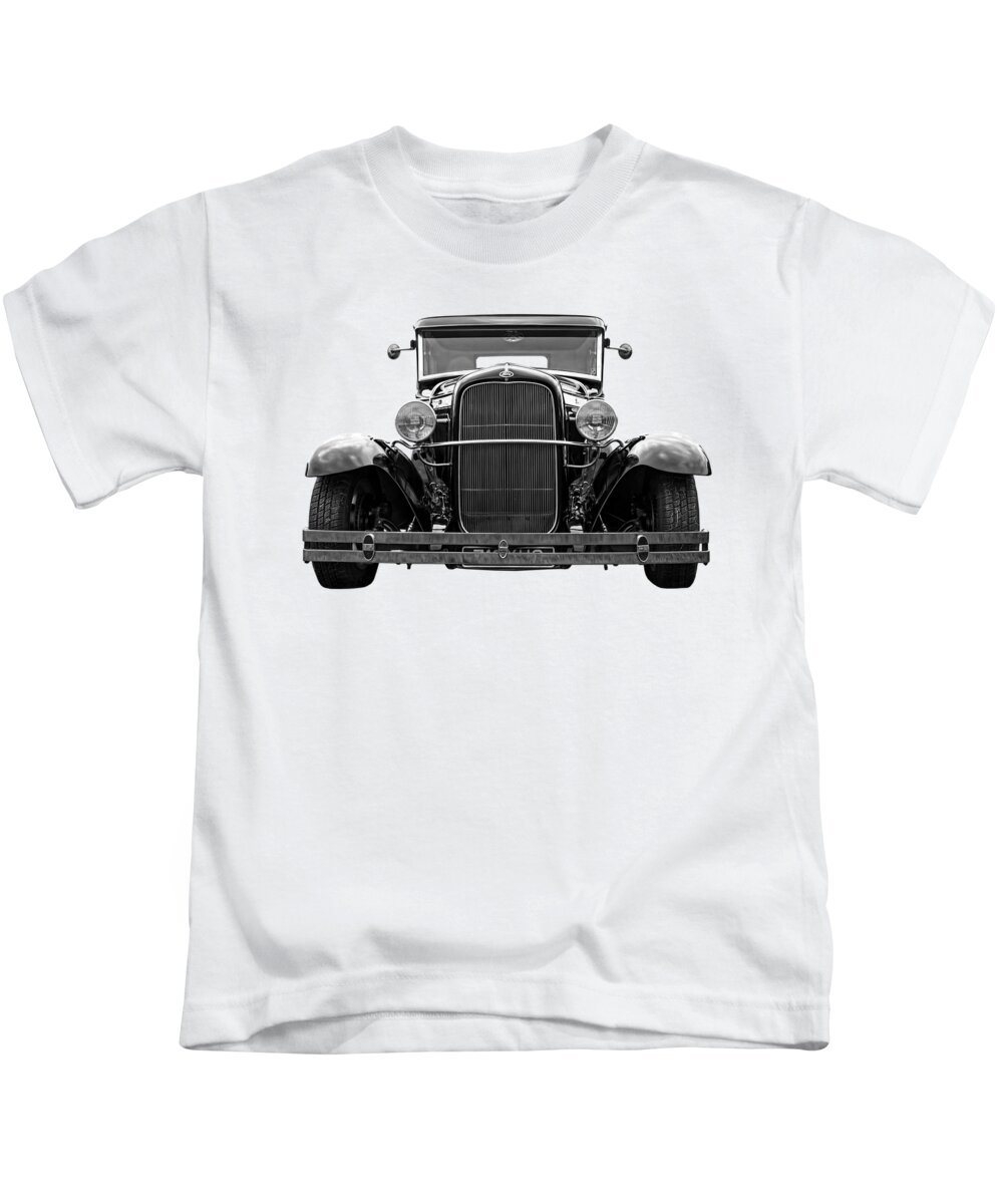 Vintage Ford Kids T-Shirt featuring the photograph Ford Coupe Head On in Black and White by Gill Billington