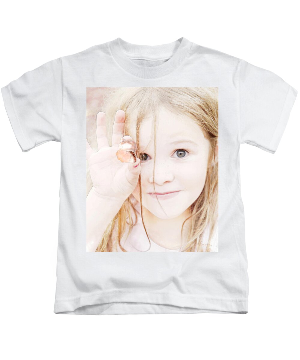 Girl Kids T-Shirt featuring the photograph Found a Seashell by Frances Miller