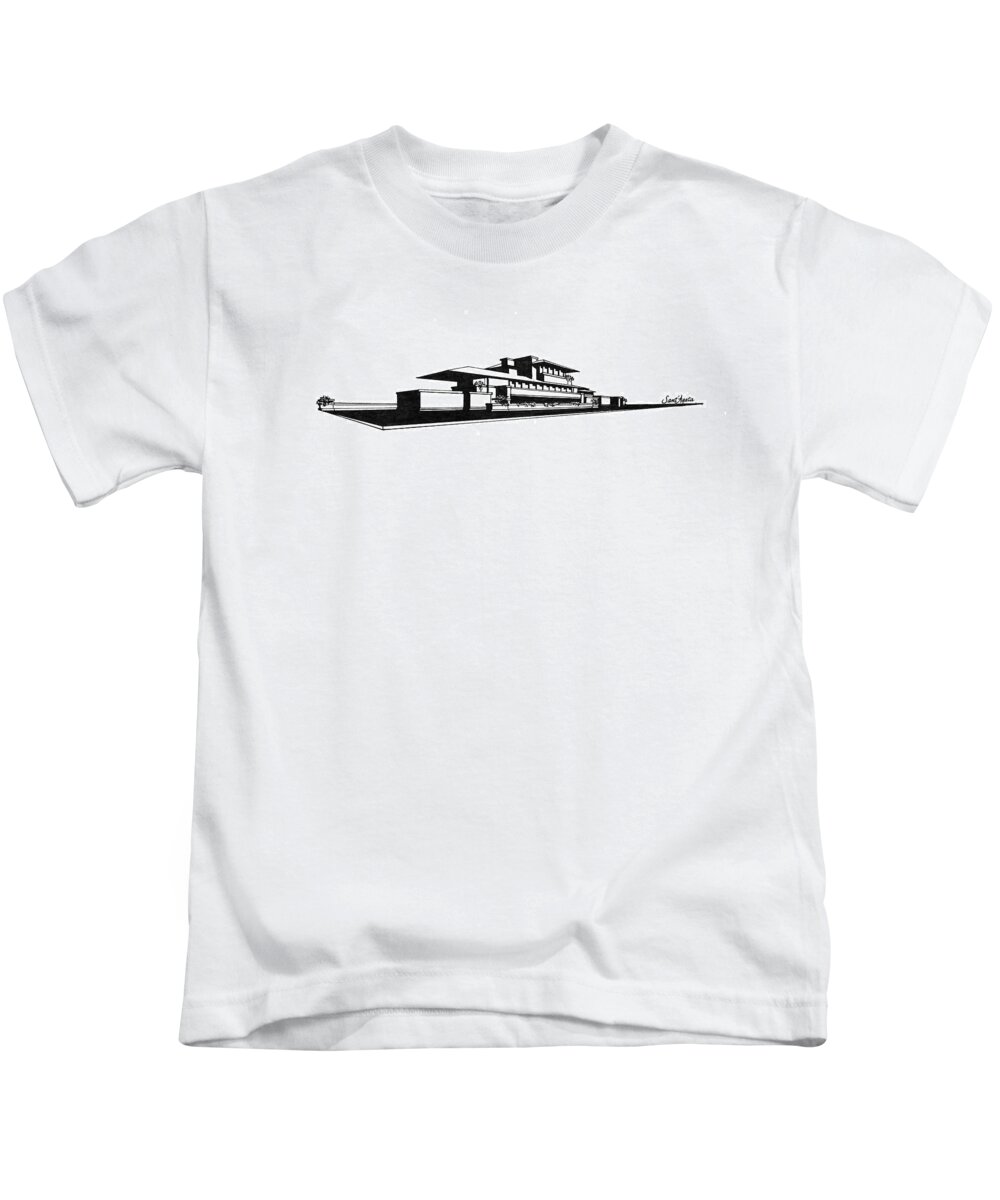 Frank Kids T-Shirt featuring the drawing Frank Lloyd Wright's Robie House by Frank SantAgata