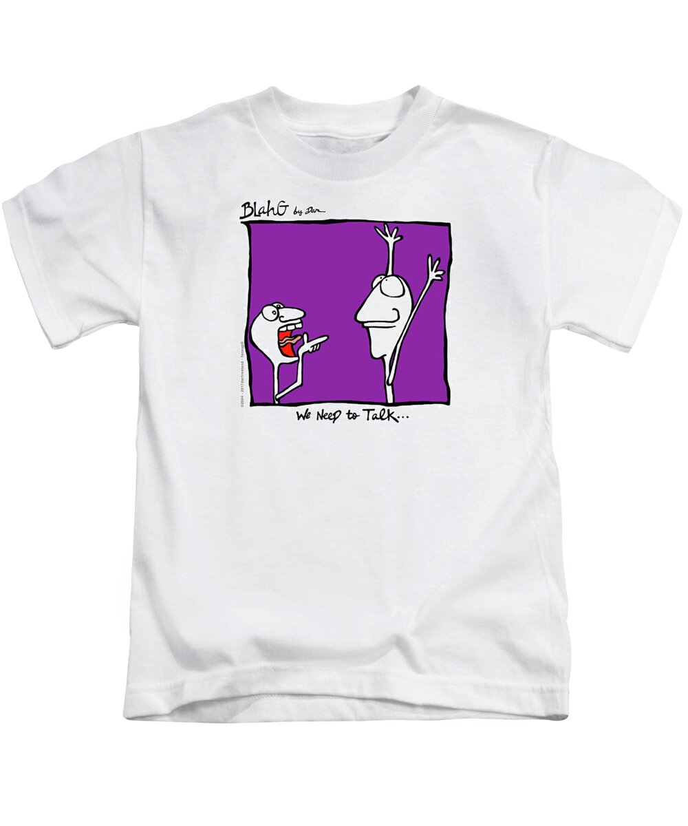 Face Up Kids T-Shirt featuring the drawing We Need To Talk... by Dar Freeland