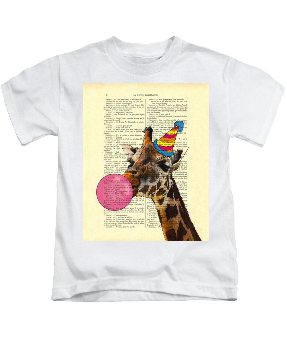 Giraffe Kids T-Shirt featuring the digital art Funny giraffe, dictionary art by Madame Memento