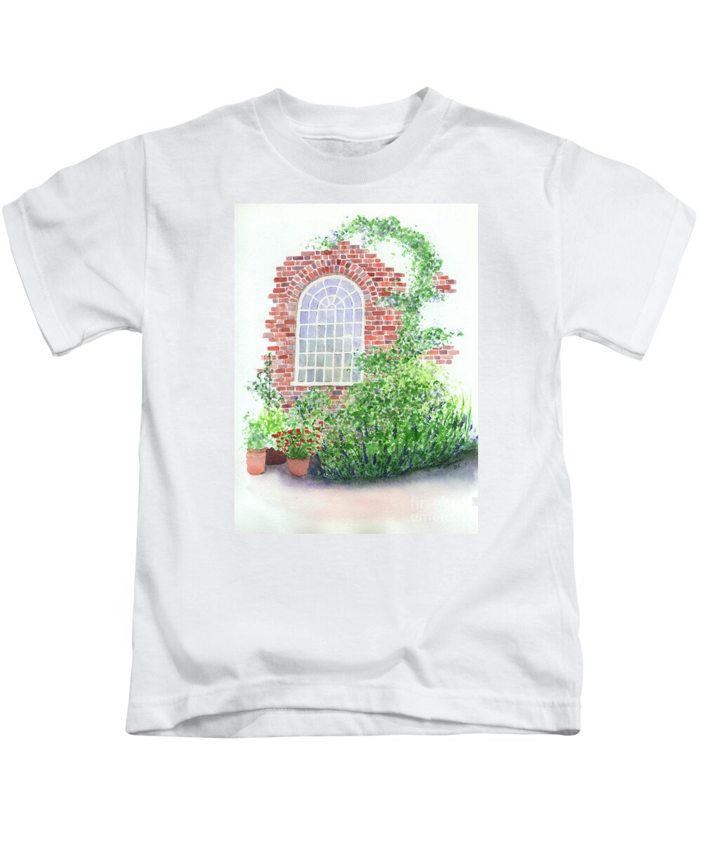 Window Kids T-Shirt featuring the painting Garden Wall by Lynn Quinn