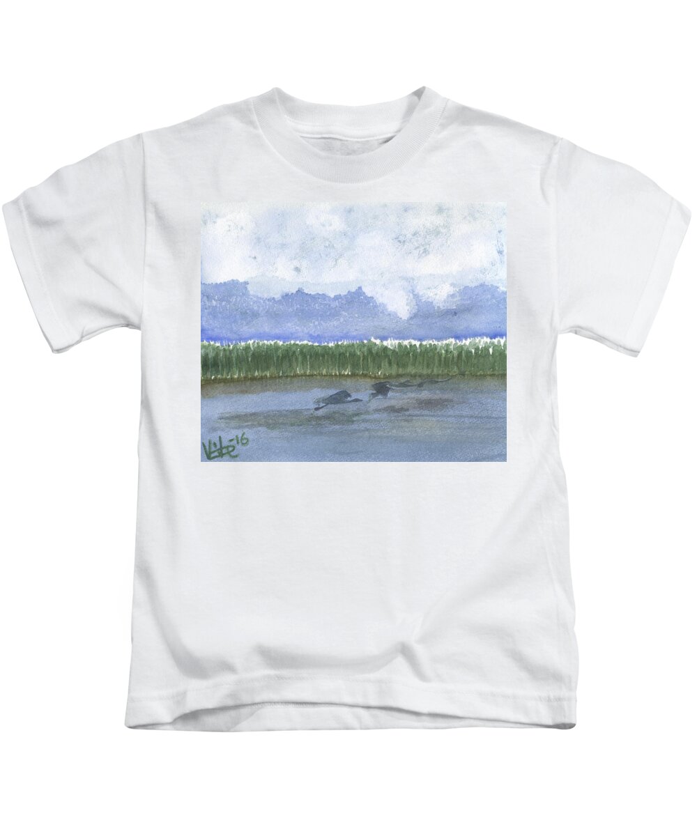 Landscape Kids T-Shirt featuring the painting Geese of the Big by Victor Vosen