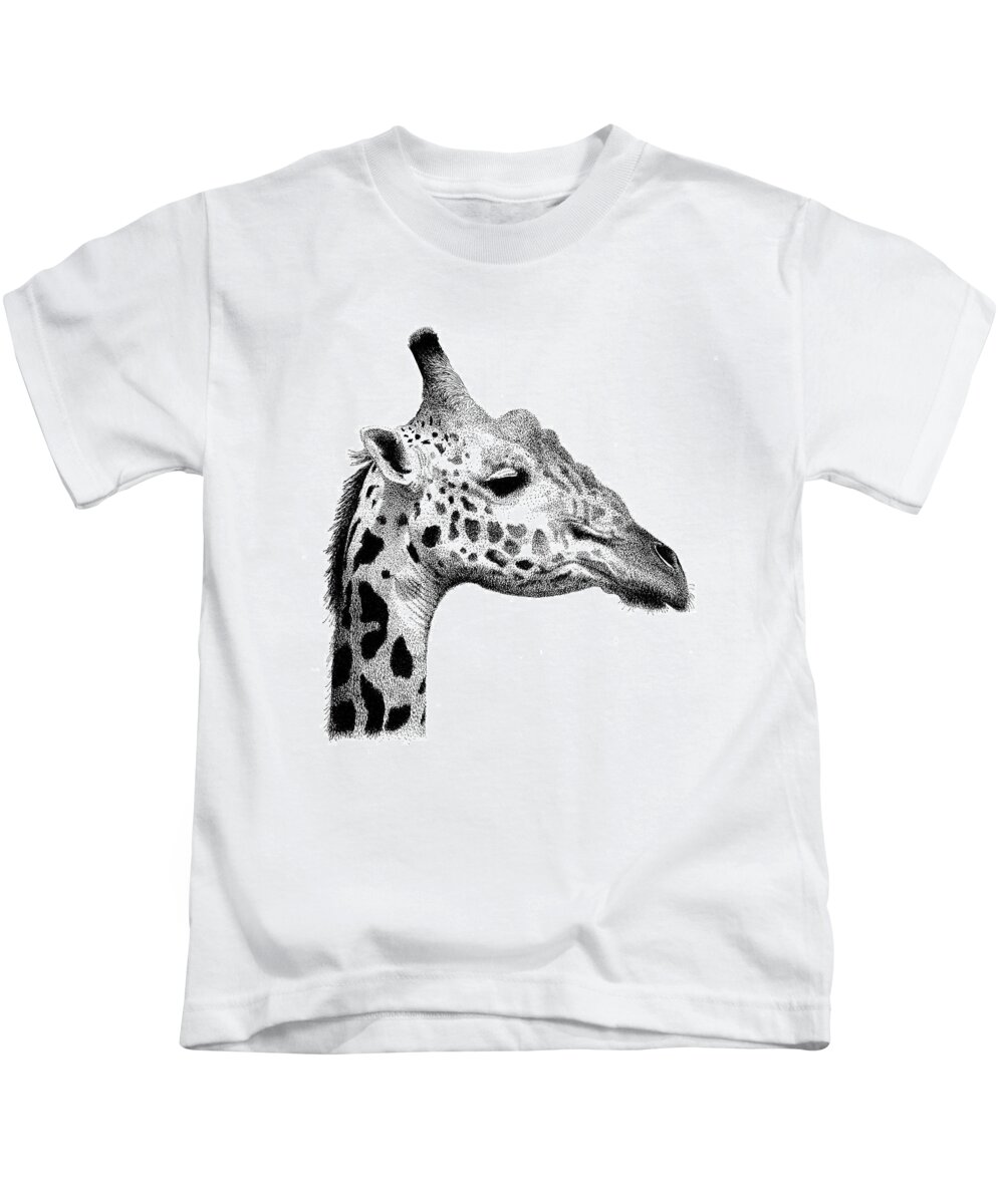 Giraffe Kids T-Shirt featuring the drawing Giraffe by Scott Woyak