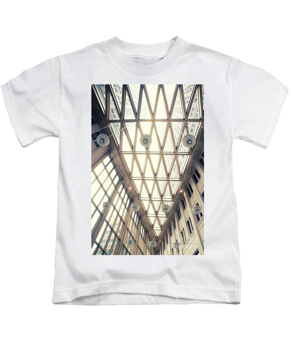 Architecture Kids T-Shirt featuring the photograph glass ceiling in hall of new State office by Ariadna De Raadt