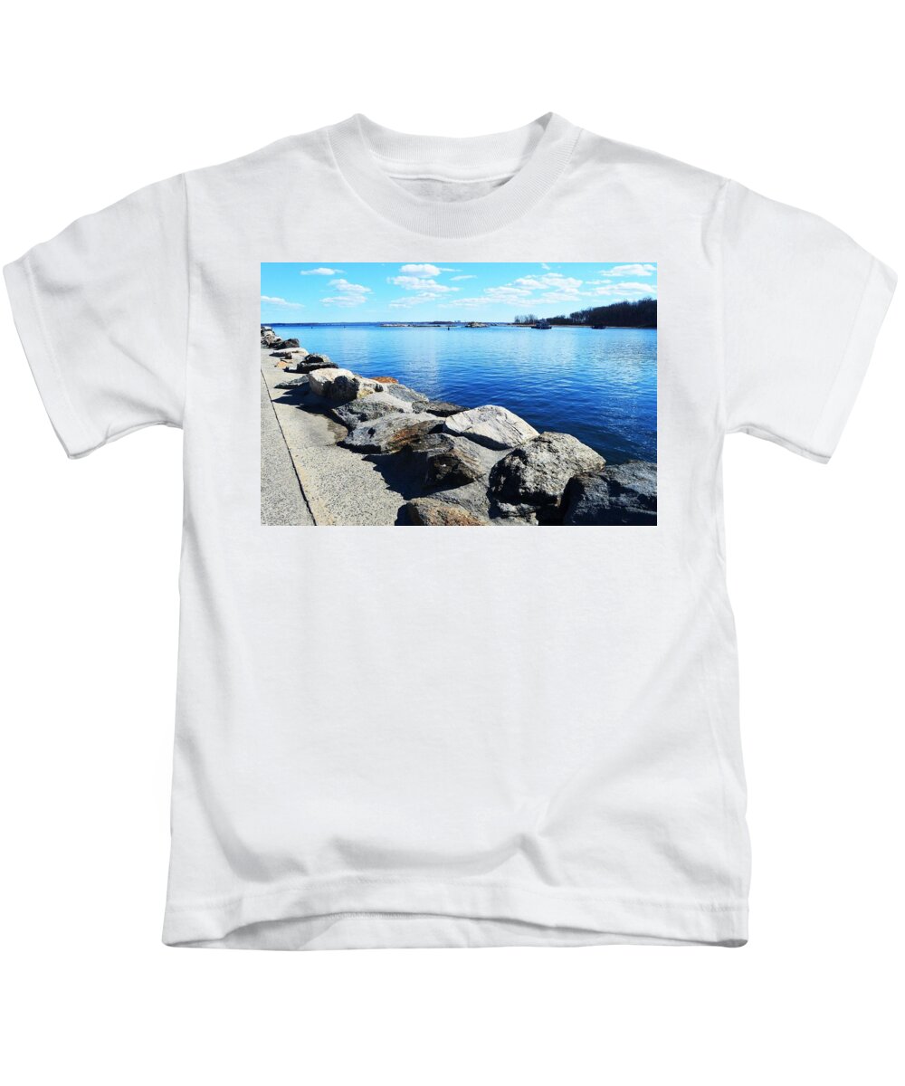 Glen Island Kids T-Shirt featuring the pyrography Glen Island Shore by Lynellen Nielsen