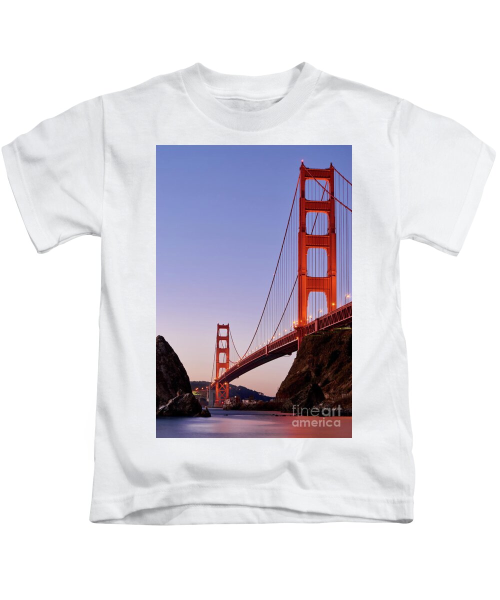 Architecture Kids T-Shirt featuring the photograph Golden Gate Bridge from Fort Baker, Dawn by Dean Birinyi