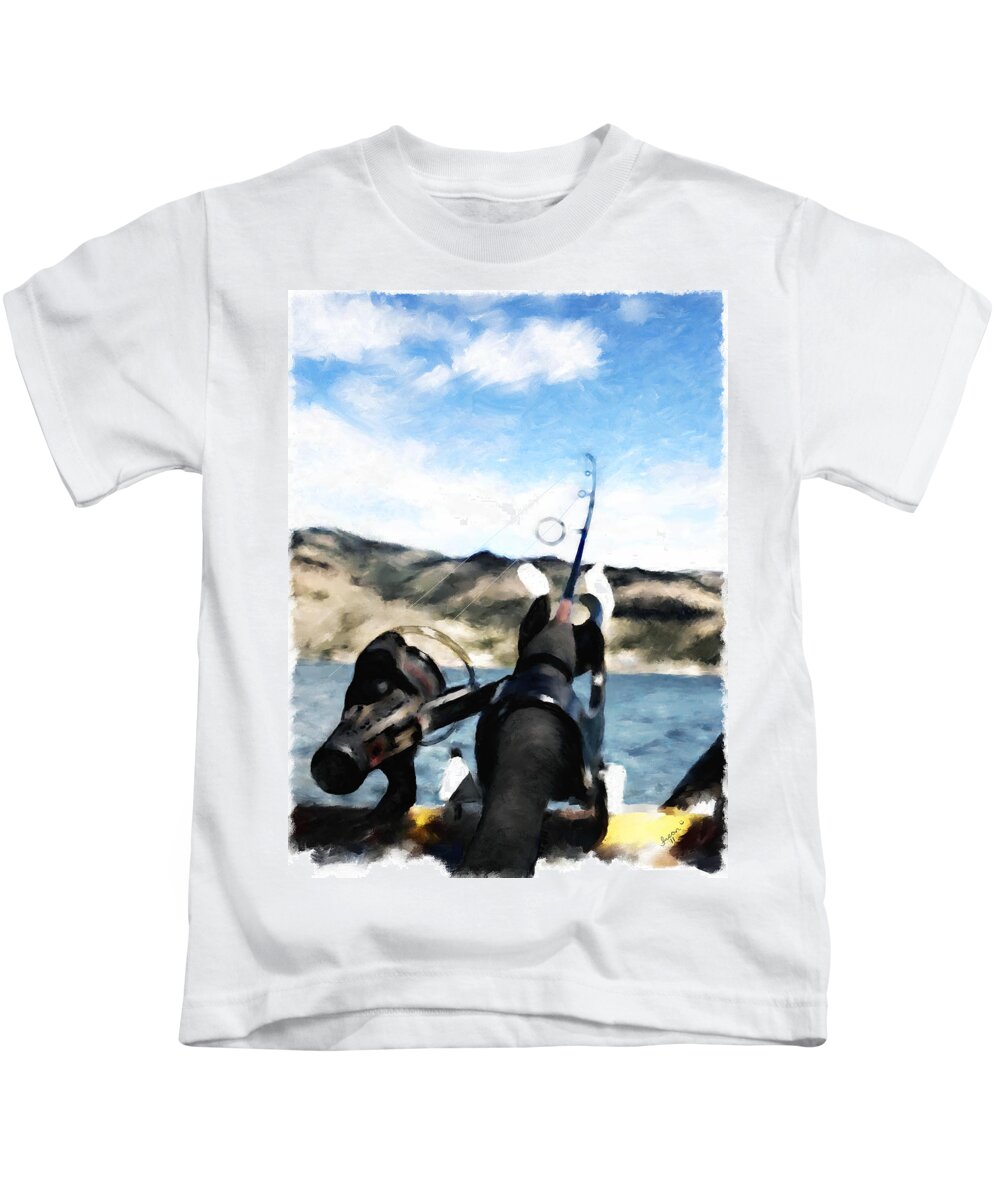 Fishing Pole Kids T-Shirt featuring the digital art Gone Fishing by Susan Kinney