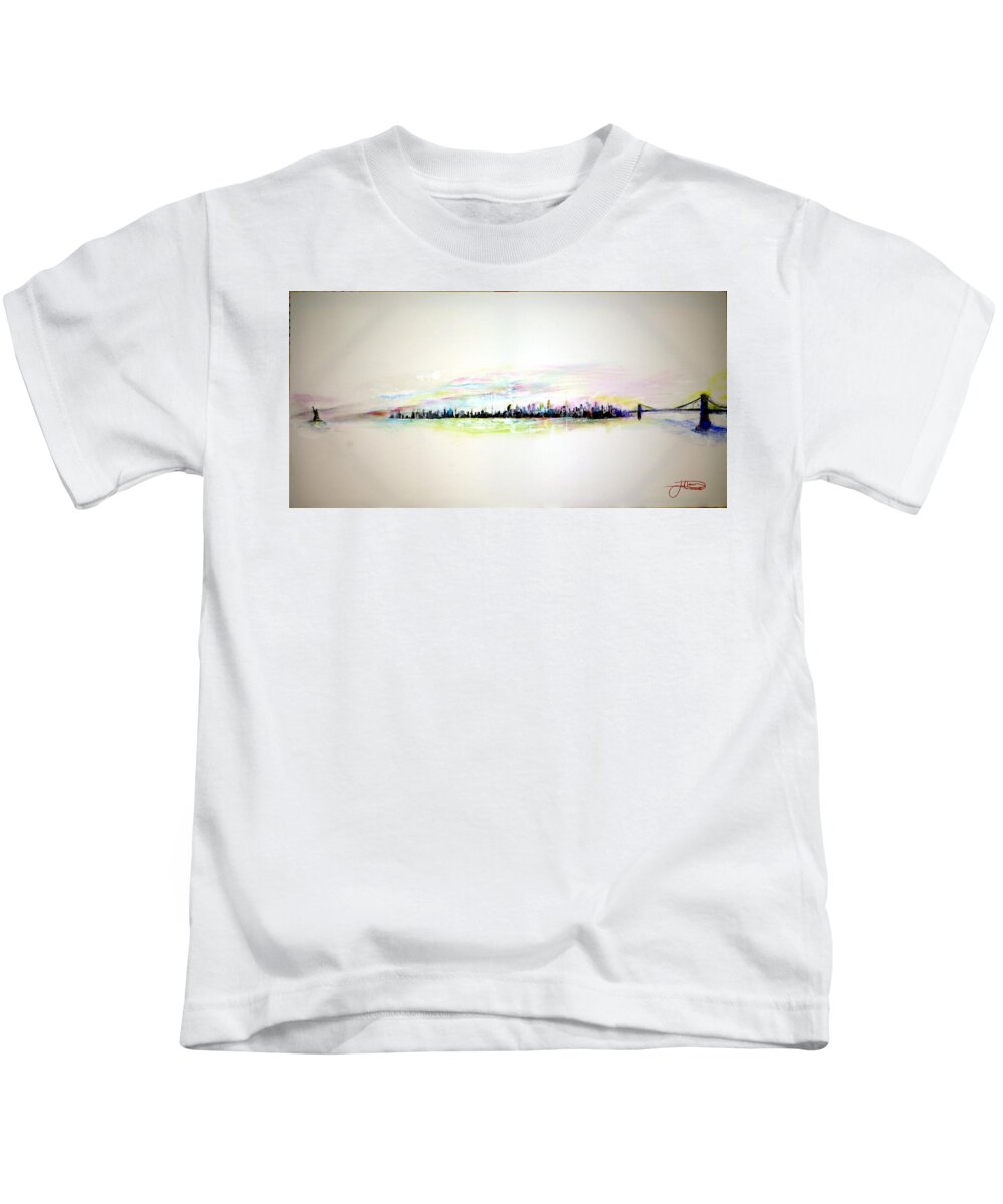 New York Kids T-Shirt featuring the painting Good Morning America by Jack Diamond