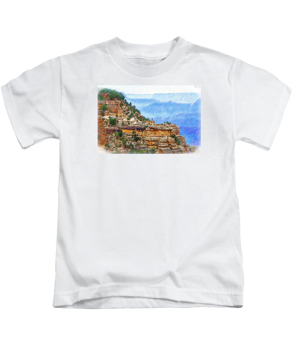 Grand-canyon Kids T-Shirt featuring the digital art Grand Canyon Overlook Sketched by Kirt Tisdale