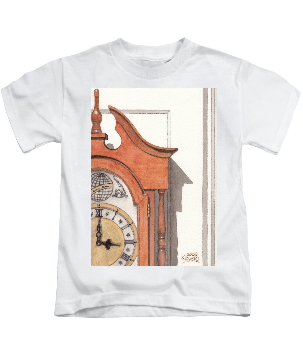 Watercolor Kids T-Shirt featuring the painting Grandfather Clock by Ken Powers