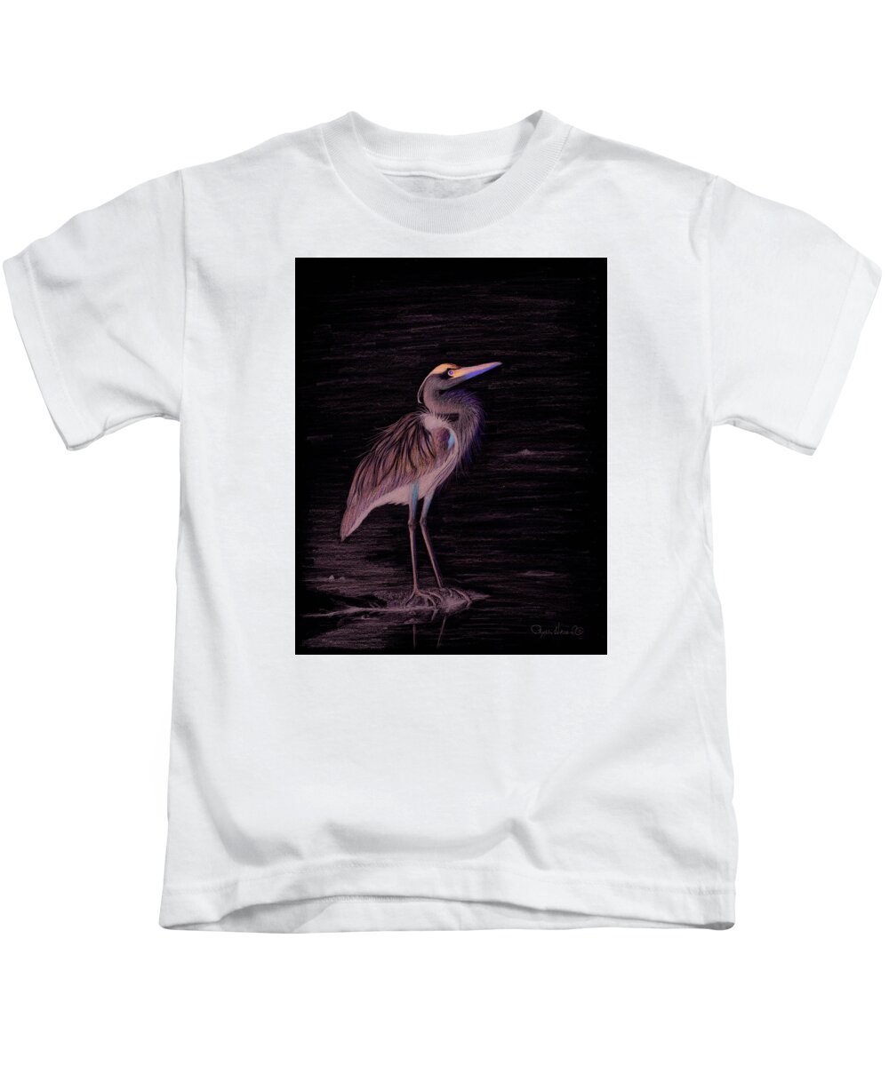 Heron Kids T-Shirt featuring the drawing Great Blue Heron by Phyllis Howard