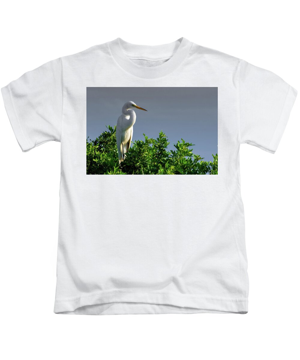 Bird Kids T-Shirt featuring the photograph Great White Egret by Dillon Kalkhurst