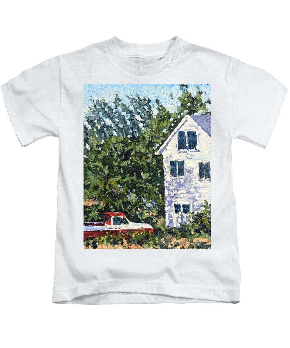 Plein Air Kids T-Shirt featuring the painting Gus at Grandma's by Les Herman