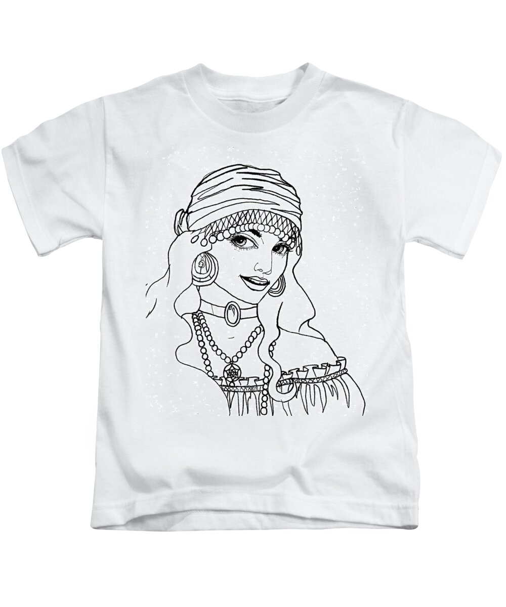 Pen And Ink Kids T-Shirt featuring the drawing Gypsy Sketch by Scarlett Royale