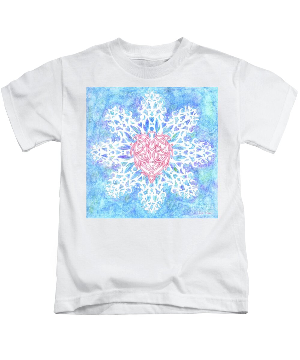 Lise Winne Kids T-Shirt featuring the painting Heart In Snowflake by Lise Winne
