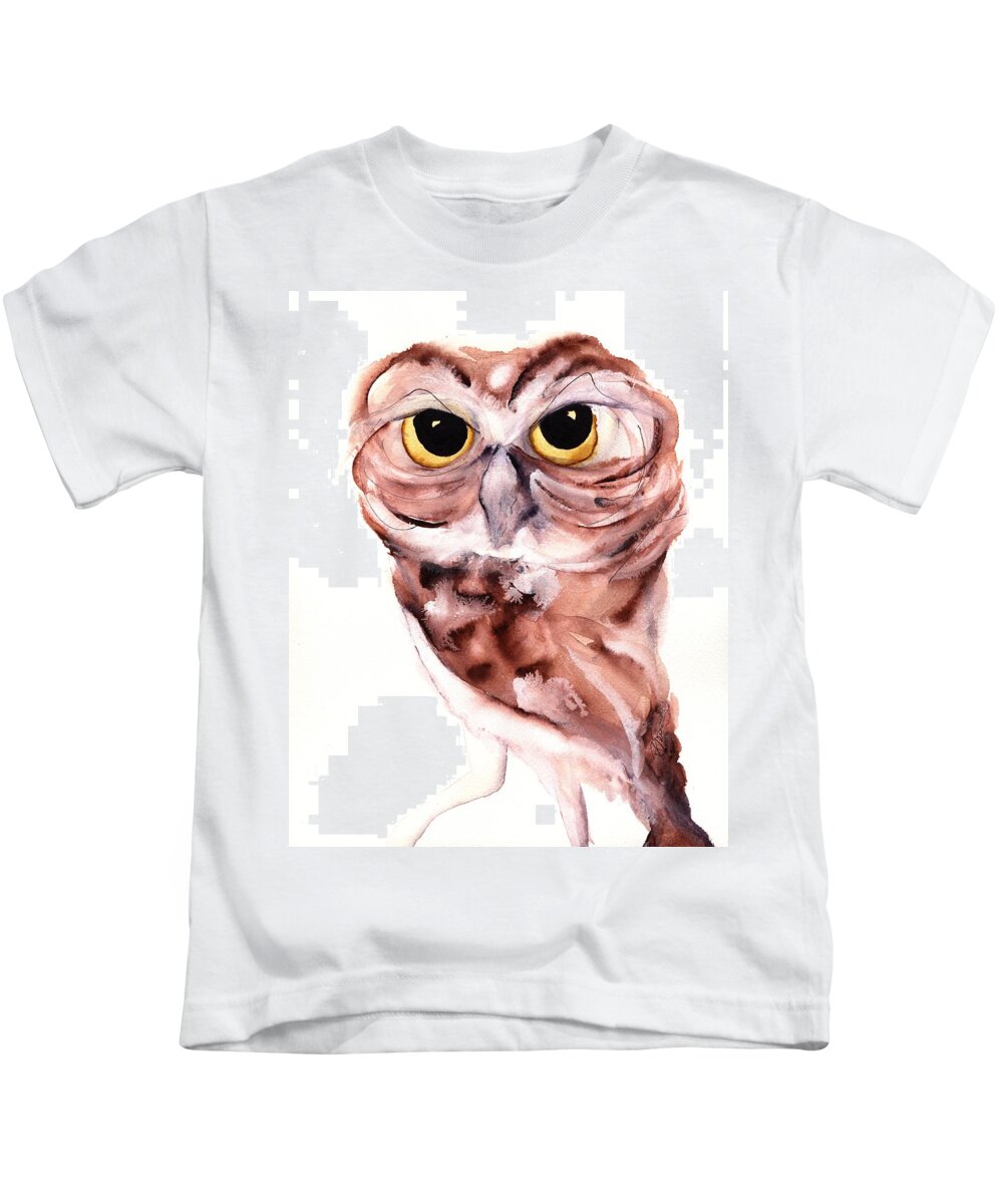 Owl Kids T-Shirt featuring the painting Hello There by Dawn Derman