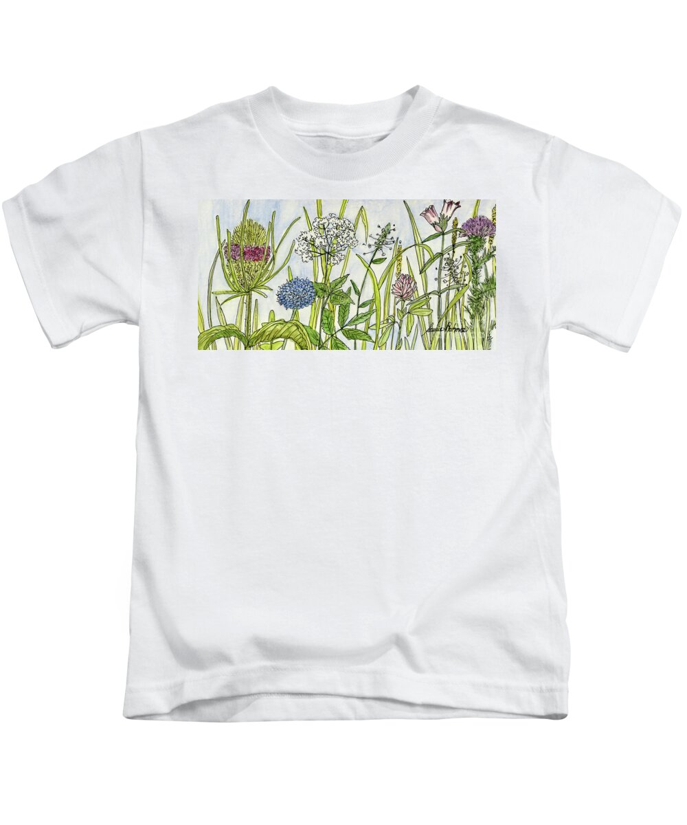 Watercolor Kids T-Shirt featuring the painting Herbs and Flowers by Laurie Rohner
