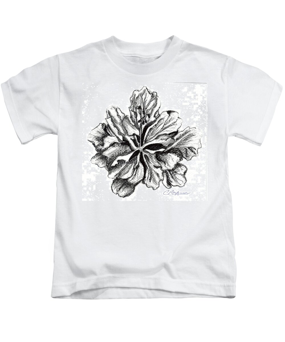 Hibiscus Kids T-Shirt featuring the drawing Hibiscus Bloom by Carol Allen Anfinsen