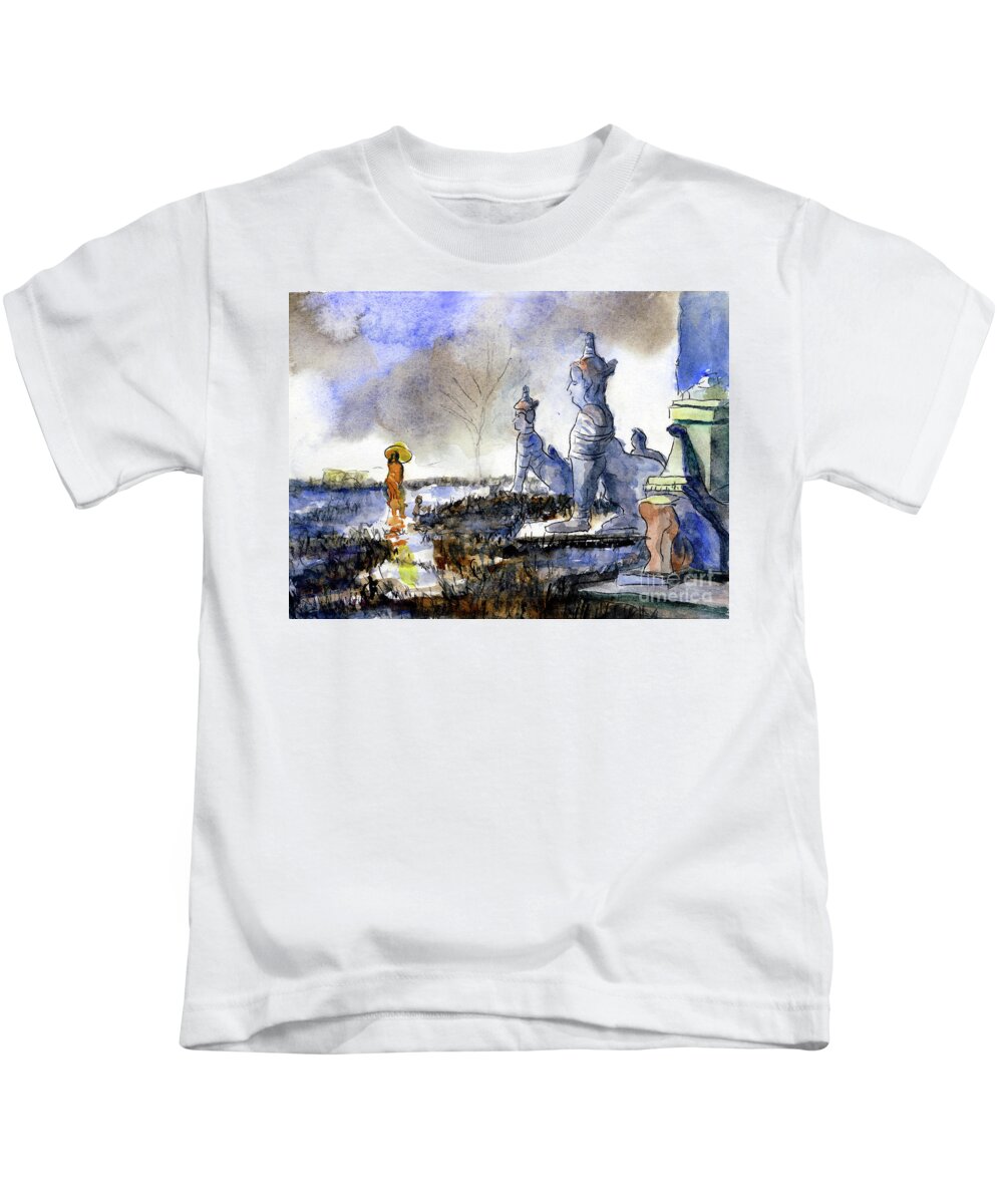 Buddhist Kids T-Shirt featuring the painting His and Hers Temples by Randy Sprout