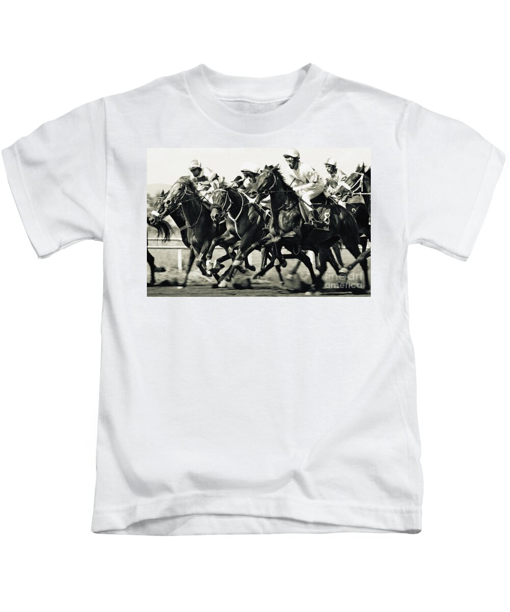 Horse Kids T-Shirt featuring the photograph Horse competition VI - Horse race by Dimitar Hristov