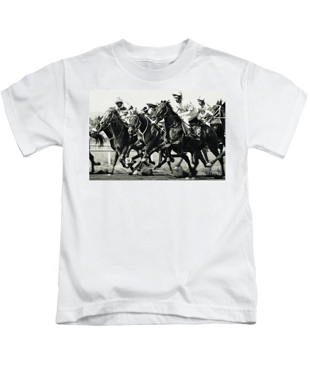 Horse Kids T-Shirt featuring the photograph Horse Racing by Dimitar Hristov