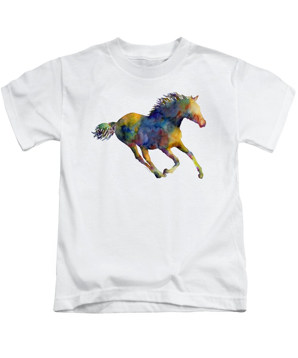 Horse Kids T-Shirt featuring the painting Horse Running by Hailey E Herrera