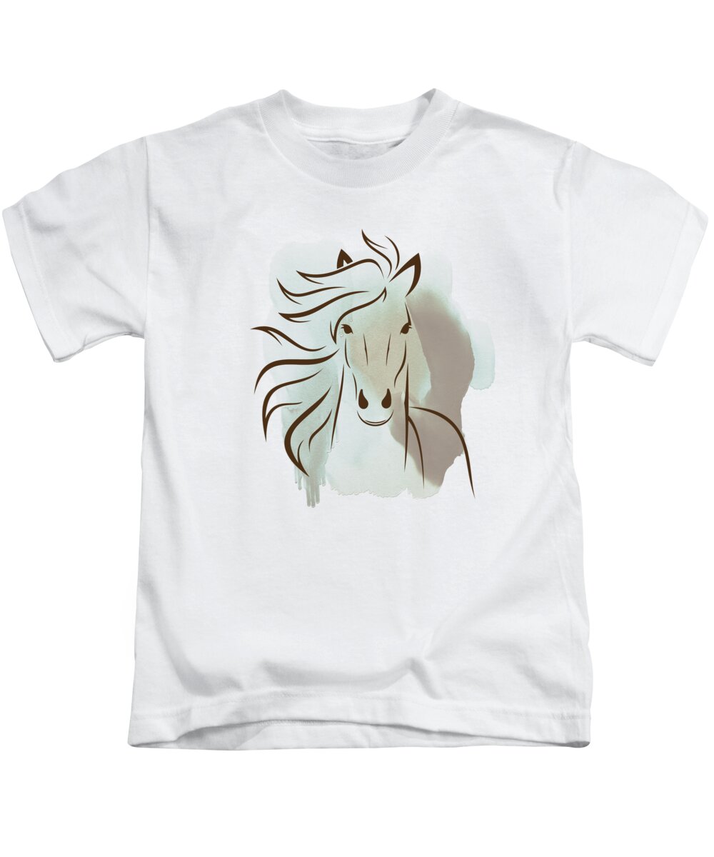 Horse Art Kids T-Shirt featuring the painting Horse Wall Art - Elegant Bright Pastel Color Animals by Wall Art Prints