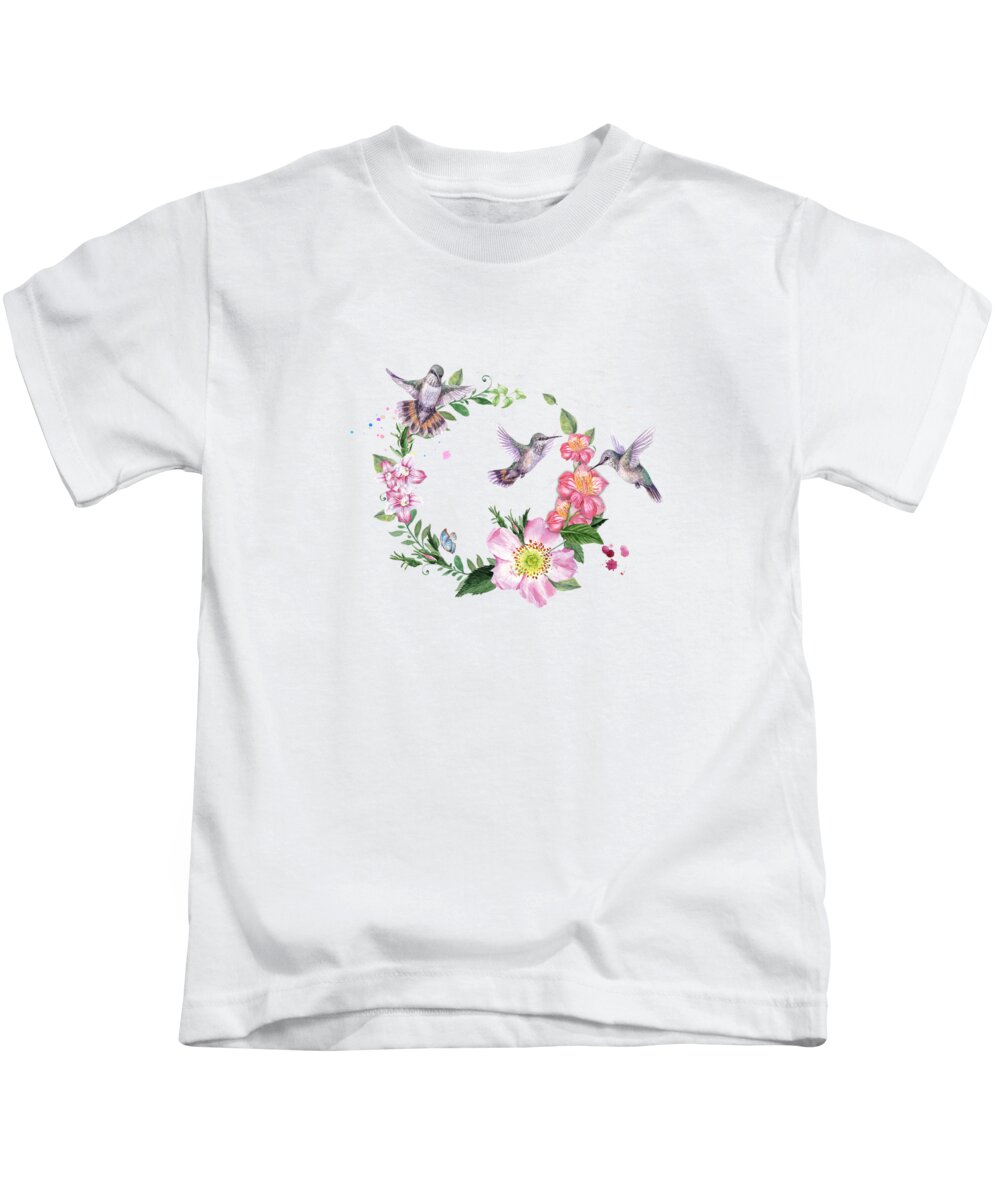 Hummingbirds Kids T-Shirt featuring the photograph Hummingbird Wreath in Watercolor by Lynn Bauer