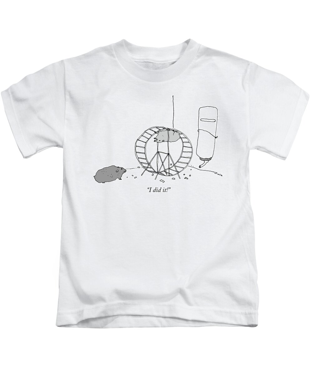 i Did It! Kids T-Shirt featuring the drawing I Did It by Liana Finck