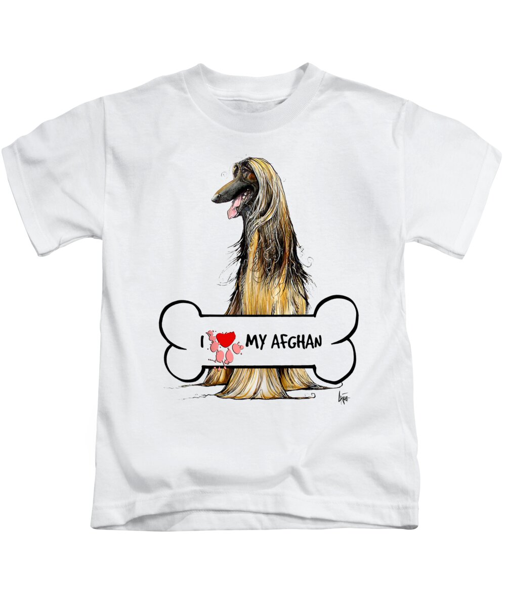 Dog Love Kids T-Shirt featuring the drawing I Love My Afghan Hound by John LaFree