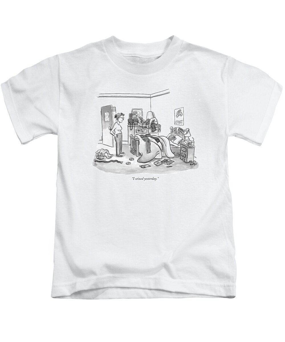 i Seized Yesterday. Kids T-Shirt featuring the drawing I seized yesterday by Robert Leighton